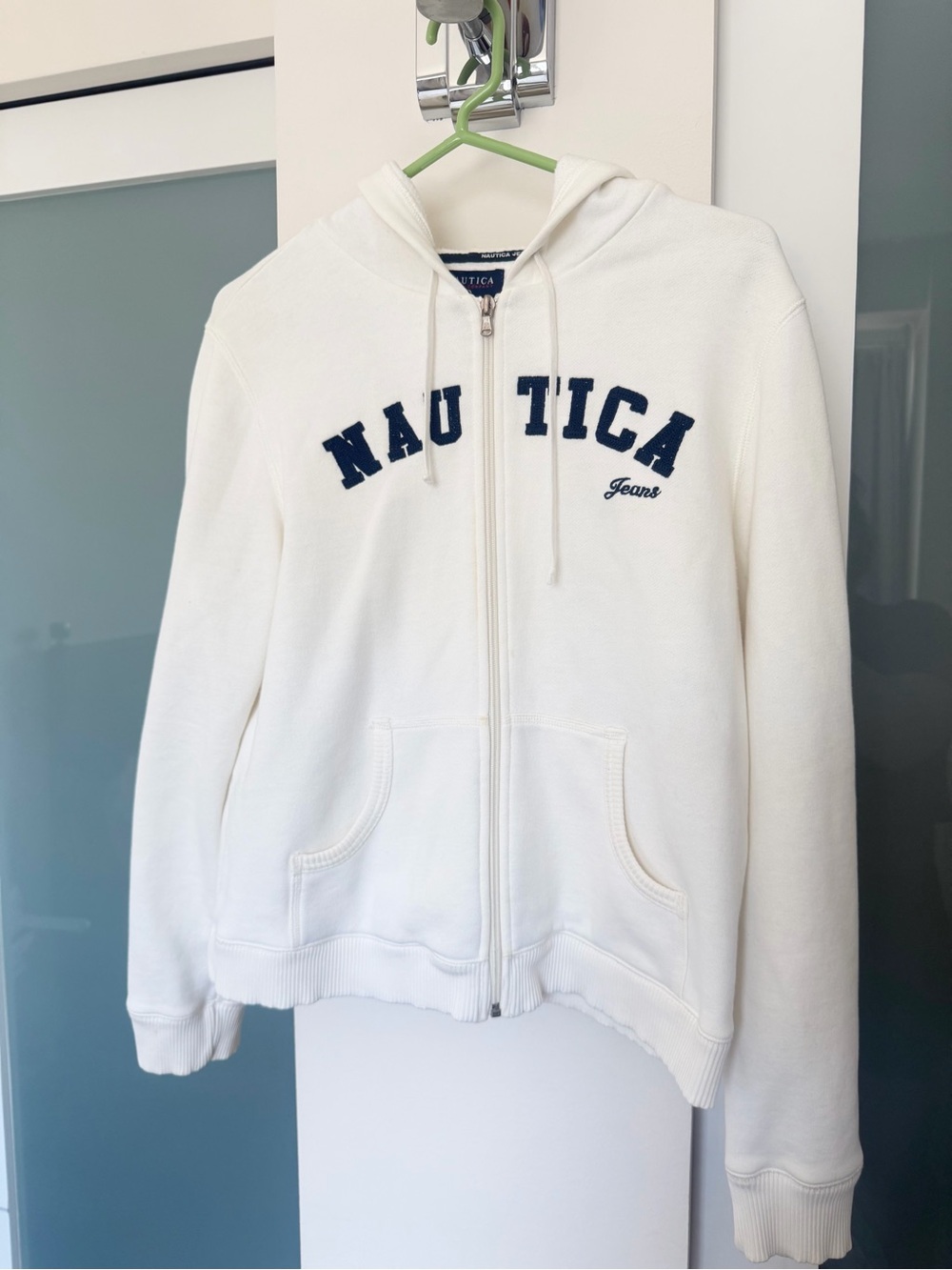 Nautica White Full-Zip Hoodie with Navy Logo